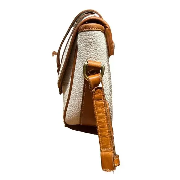 Vtg DOONEY & BOURKE AWL Equestrian Bag White Pebbled Leather British Tan 80's - Picture 4 of 16